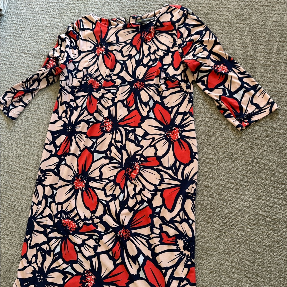 A Pea in the Pod Red Navy Floral Maternity Dress